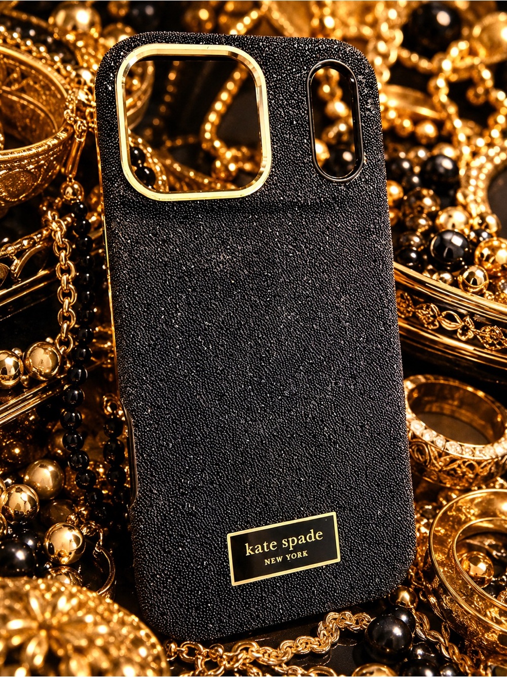 Kate Spade iPhone 17 Pro Max MagSafe Case Black Glitter Gold Logo Exc